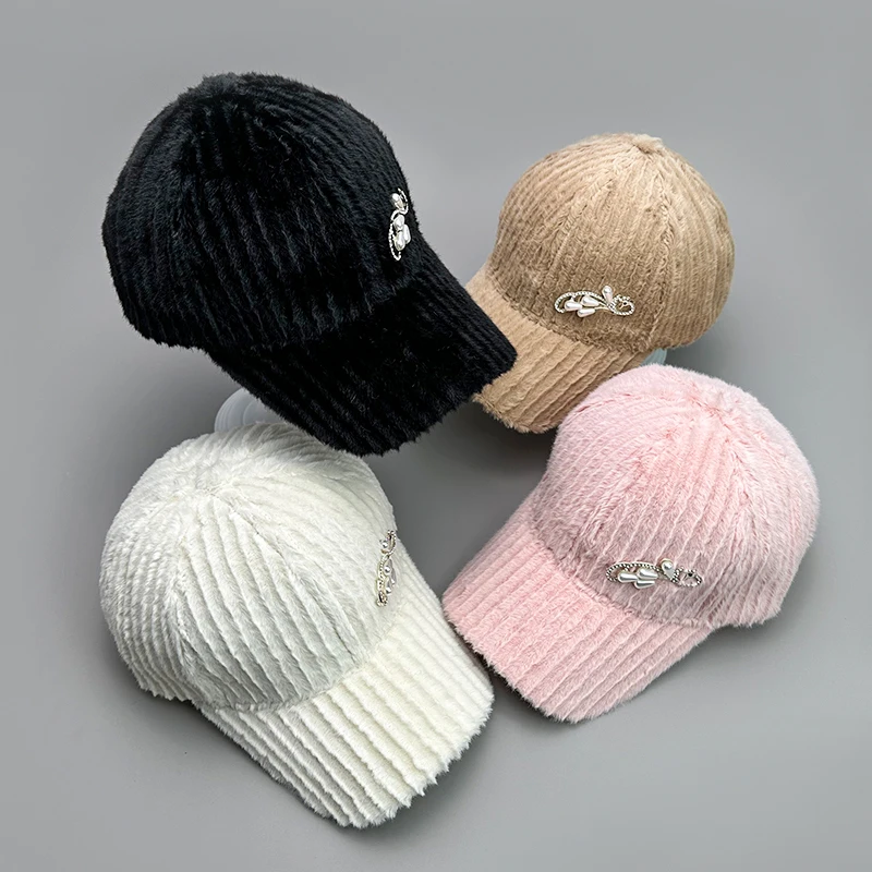 

Women Cotton Fashion Snapback Caps Versatile Corduroy Korean Warm Autumn Winter Styles Leisure New Curved Brim Hat Solid Color
