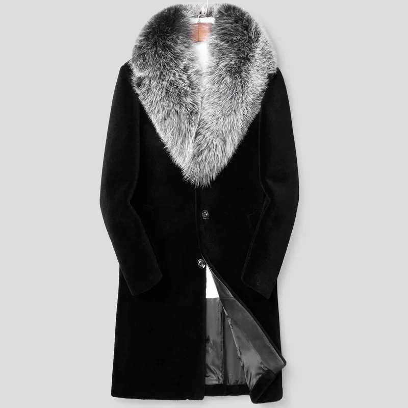 

Мужское меховое пальто, длинная куртка из искусственного меха, с меховым воротником и длинным рукавом, теплая Роскошная брендовая куртка, толстая ветровка, верхняя одежда, новинка