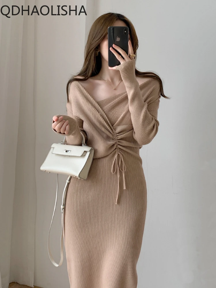 Women's Sweater Dress Autumn Winter Slim Fit Inner Layer Sweater Long Length Long Sleeve V-Neck Drawstring Knit Dress for Women
Women's Sweater Dress Autumn Winter Slim Fit Inner Layer Sweater Long Length Long Sleeve V-Neck Drawstring Knit Dress for Women
