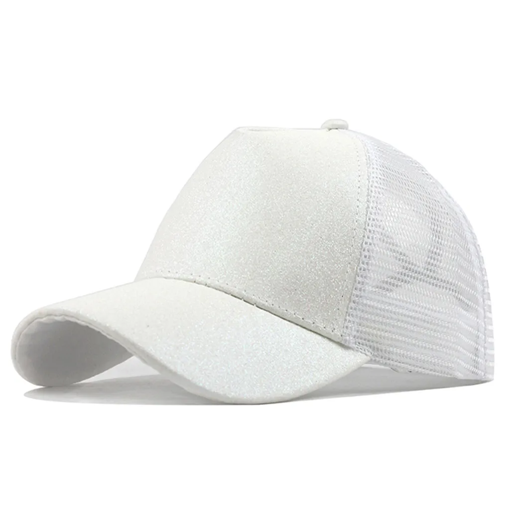 

2023 Ponytail Baseball Cap Women Distressed Washed Cotton Trucker Caps Casual Summer Snapback Hat Glitter Brim Satin Dad Hats