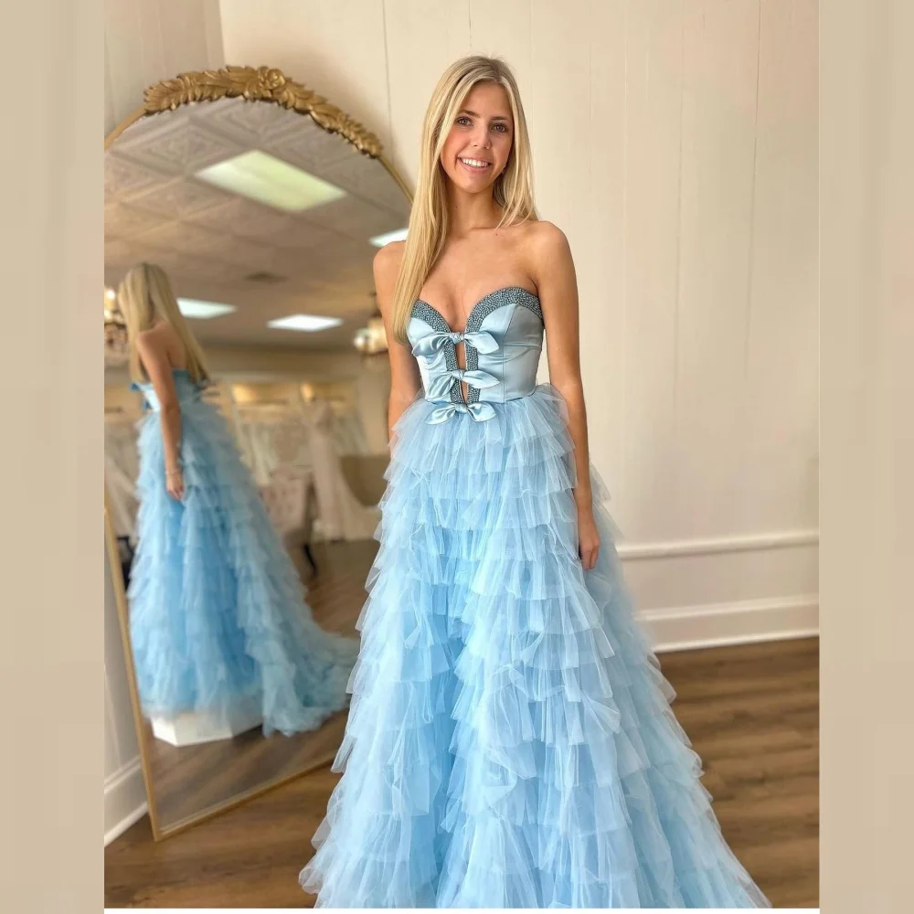 

Prom Dress Evening Saudi Arabia Tulle Tiered Beading Ruched Cocktail Party A-line Sweetheart Bespoke Occasion Gown Long Dresses
