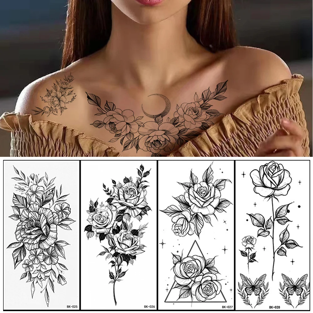 

Временная татуировка на тело, эскиз, цветок, тату-наклейка, водостойкая черная наклейка «сделай сам», устойчивая к поту, стойкая художественная наклейка
