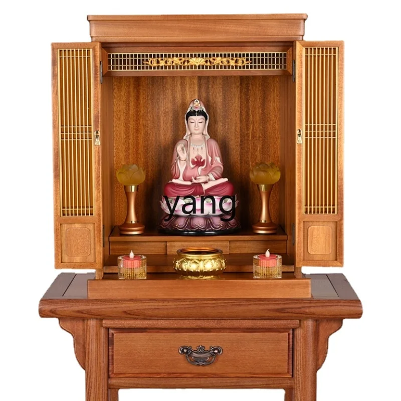 

Yjq Solid Wood Buddha Niche Wall-Mounted Simple Home with Door Bodhisattva God of Wealth Altar with Door