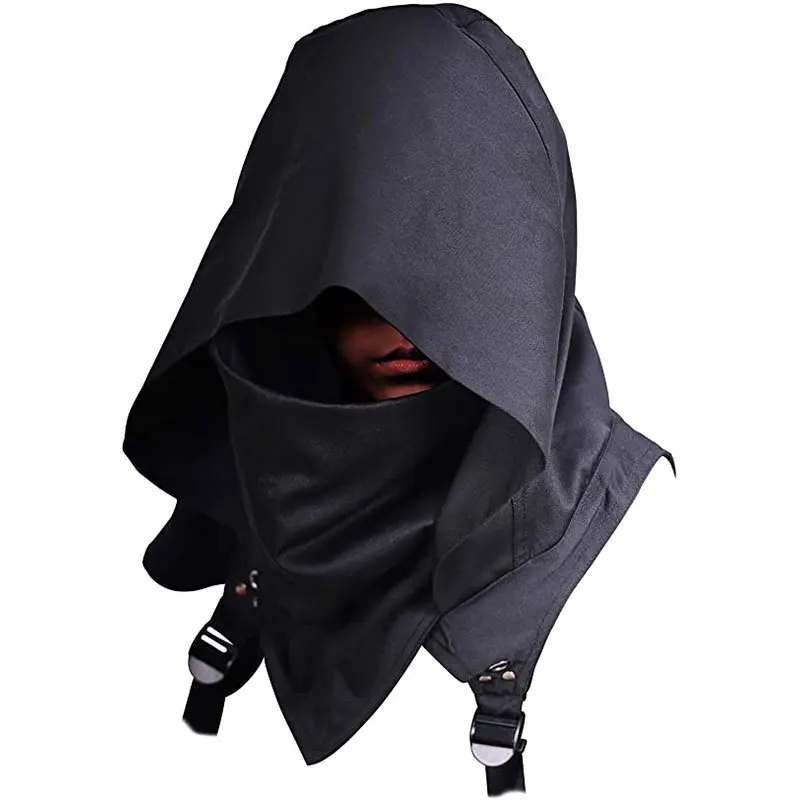 

Men Cosplay Medieval Vintage Pirate Mask Hat Hooded Cloak Black Gothic Accessories Prop Halloween Party Costume