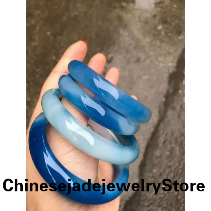 

100% Natural agate blue jade bangle hand-carved jade bracelet real blue jade bangles jadeite jade jewelry bracelets for women