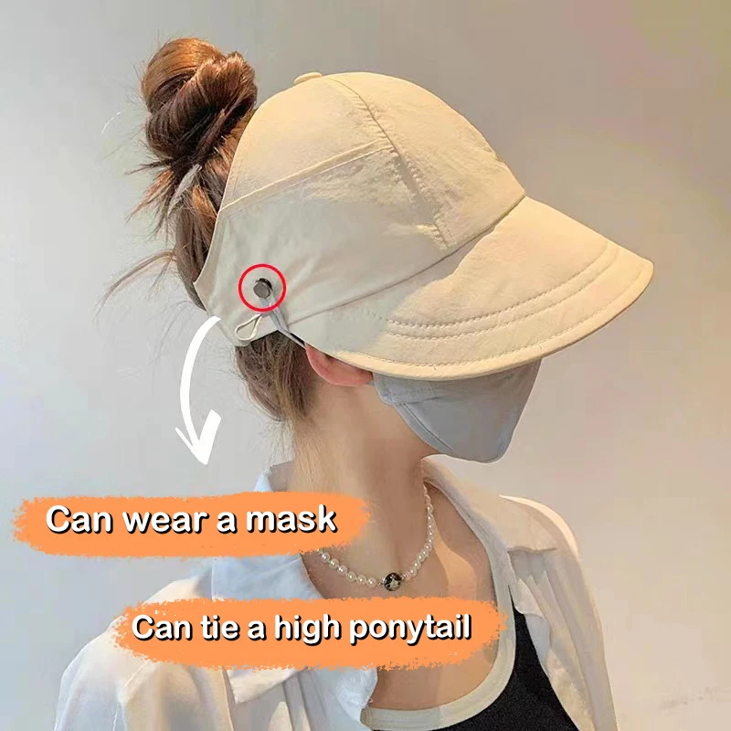 

Summer Wide Brim Sunhat Women Sun Hats Foldable Adjustable Outdoor Beach Bucket Hat UV Protection Visors Fisherman Ponytail Caps