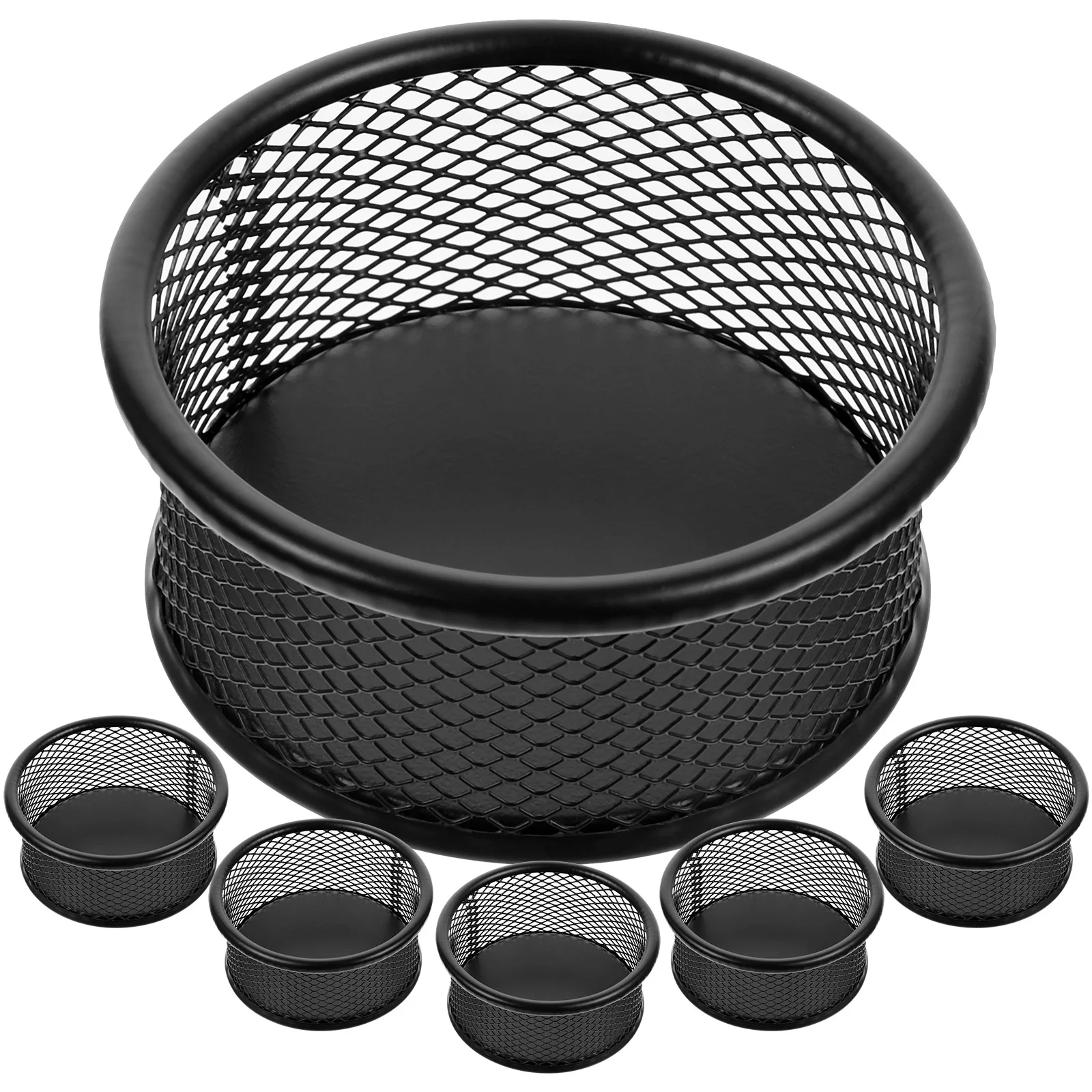 

Metal Grid Round Paper Clip Storage Holders Desk Containers Office for Clips Desktop Mesh Binder