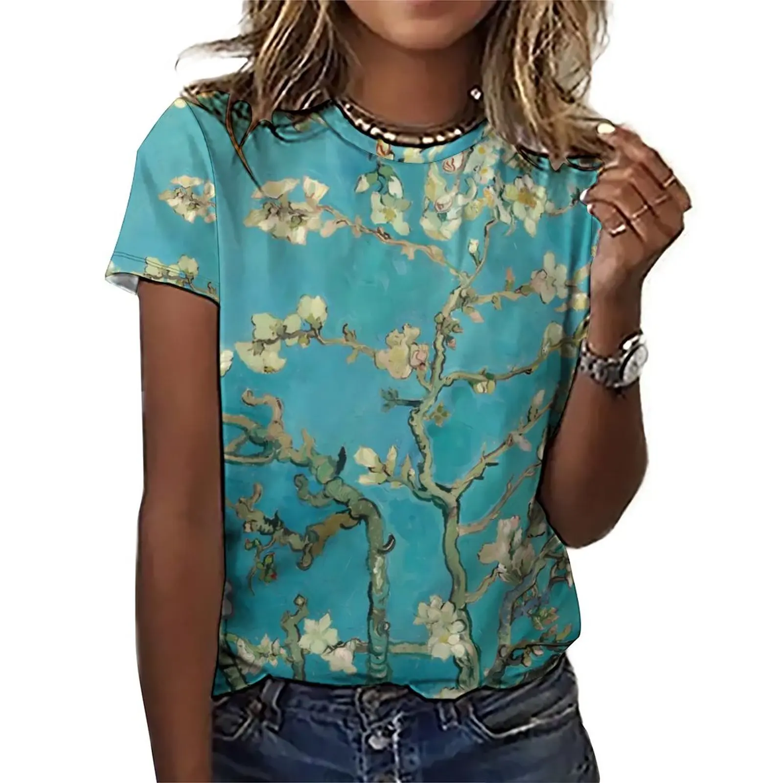 

Vincent Van Gogh T-Shirts Almond Blossom Street Wear Big Size T Shirt Short Sleeve Female Pretty Tshirt Summer Graphic Tees