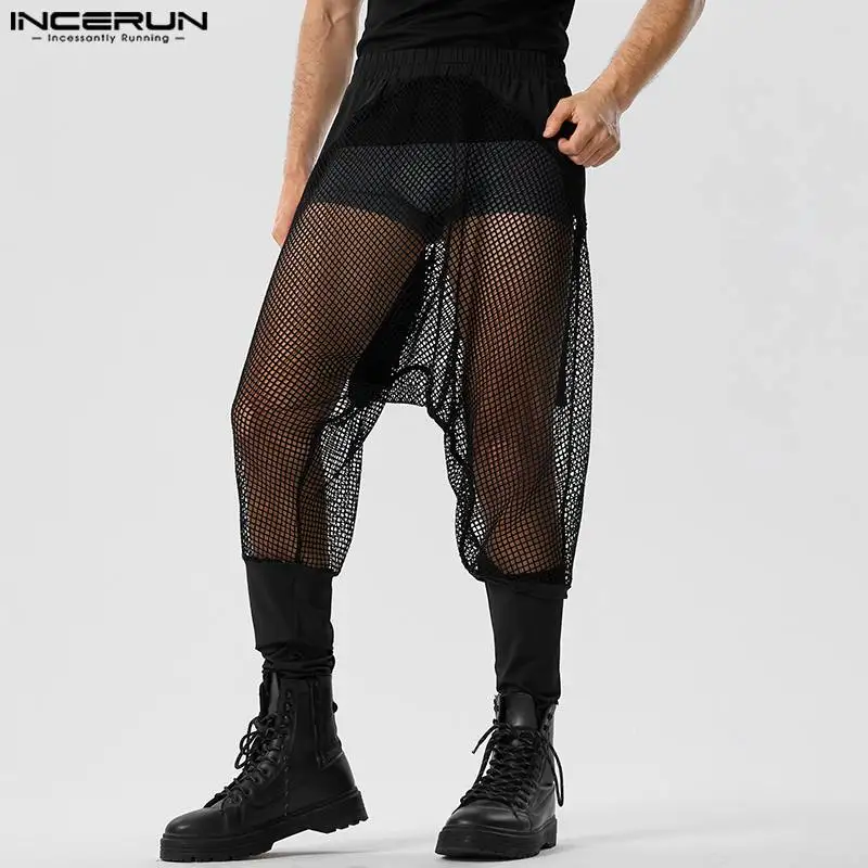 

Штаны INCERUN мужские сетчатые составного кроя с эластичной талией, свободные прозрачные джоггеры, сексуальные брюки, Мужская Уличная одежда 2024, стильные брюки