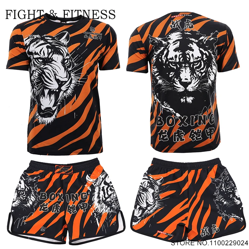 

Боксерские шорты и футболка Тигр Муай Тай шорты клетка драка футболки с изображением кикбоксинга тренажерный зал для тренировок боевых искусств одежда для борьбы