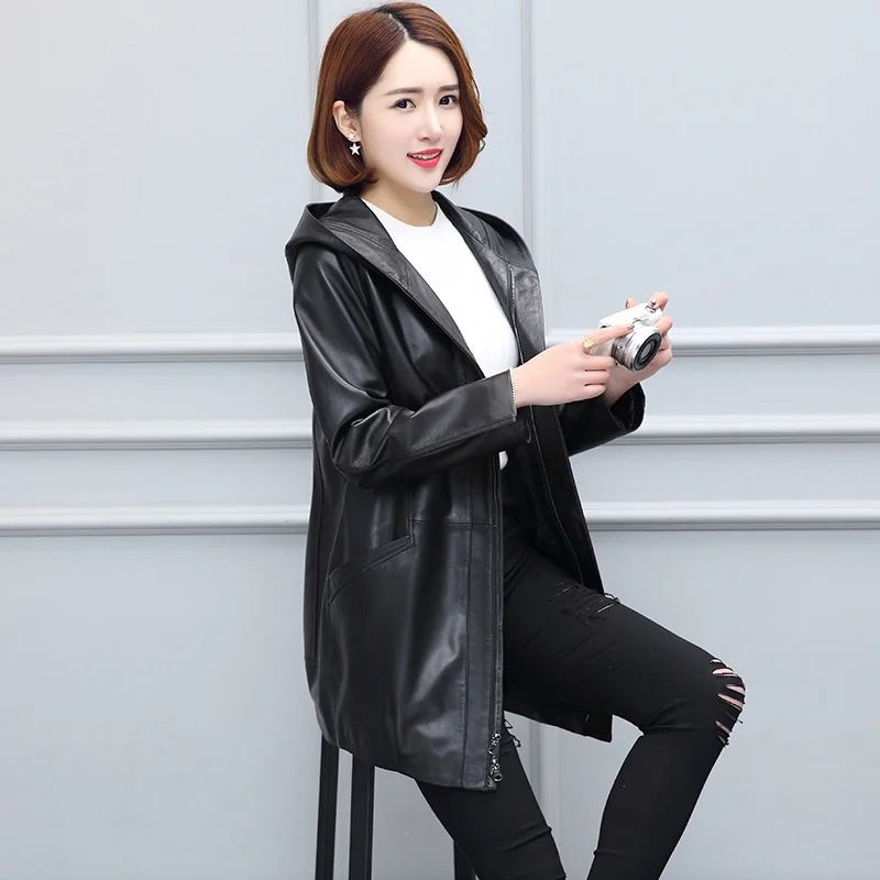 Женское кожаное пальто с капюшоном, черный тренчкот из натуральной овечьей кожи, 2023
Женское кожаное пальто с капюшоном, черный тренчкот из натуральной овечьей кожи, 2023