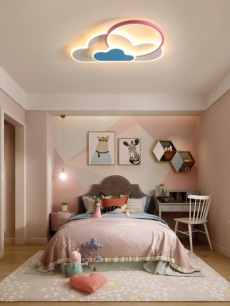 

Led Ceiling Lamp For Children's Room Bedroom Study Modern Iron Dimmable Kid Nursery Pink Cloud Lighting Fixture