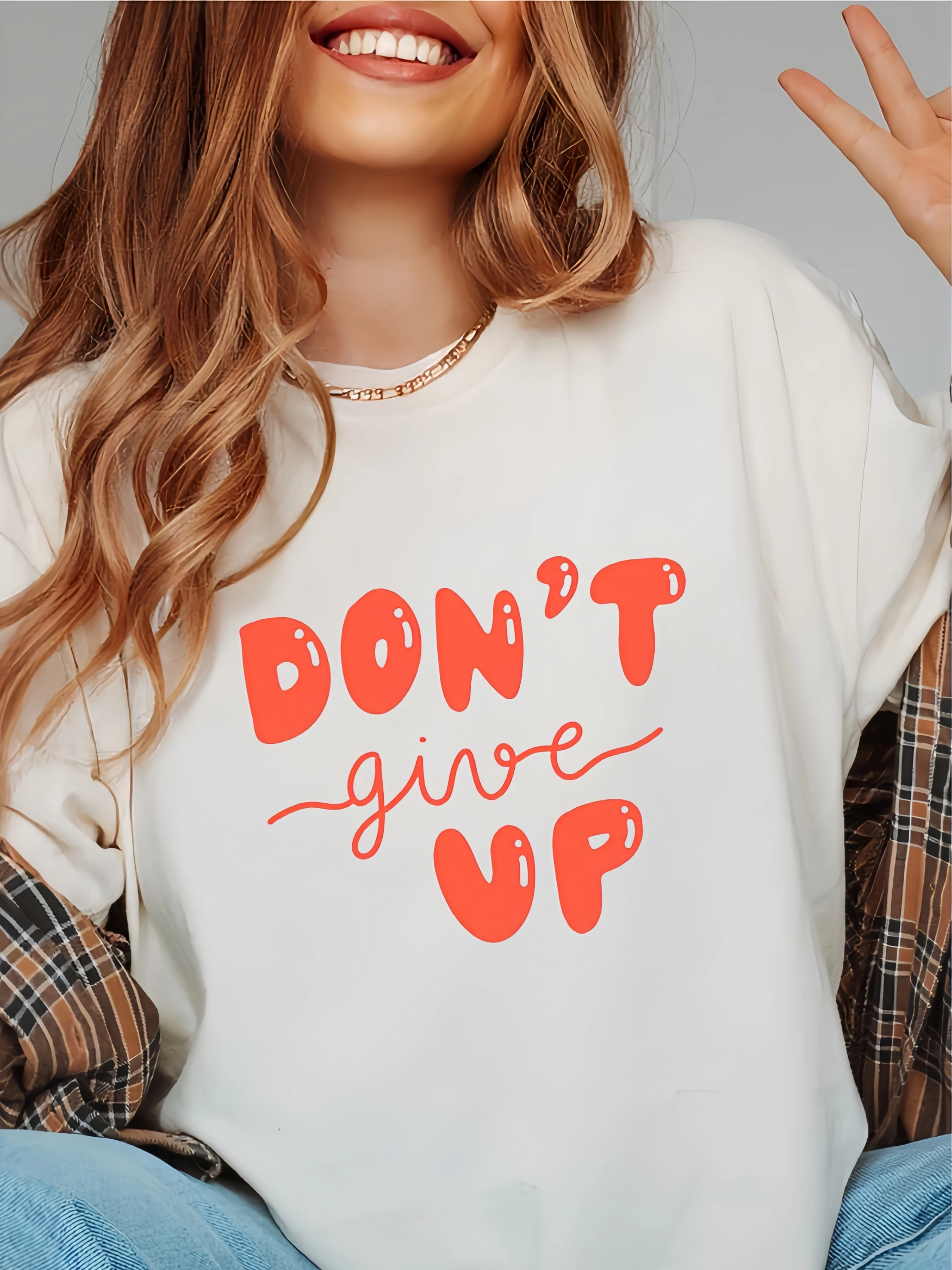 

Don't Give Up Slogan Print Sweatshirt Women Stylish Minimalism Long Sleeve Crewneck Pullover Spring