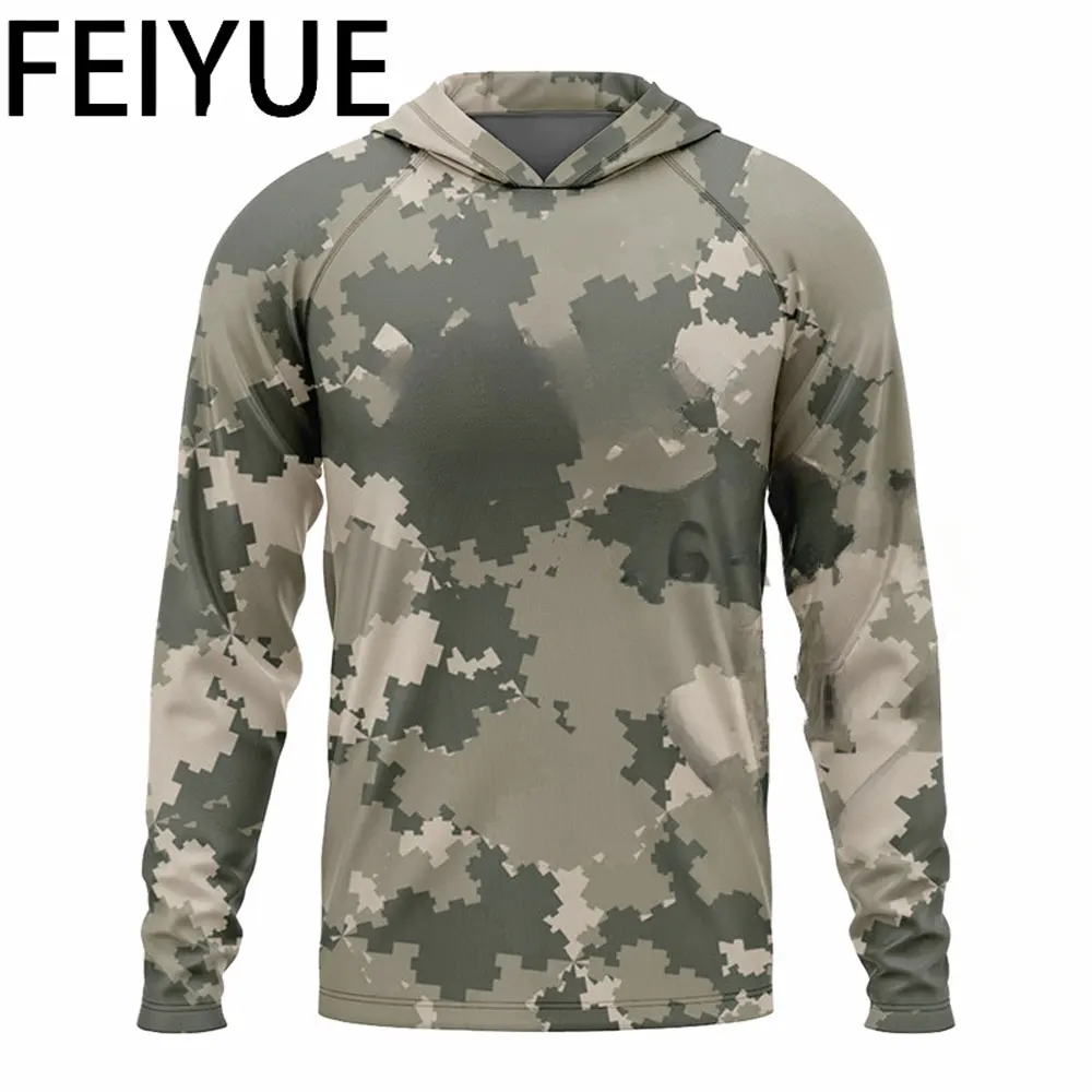 

FEIYUE Men's Sun Protection T-shirts Camouflage UPF 50+ Long Sleeve Quick Dry Breathable Hiking Go Fishing shirts UV-Proof TOPS
