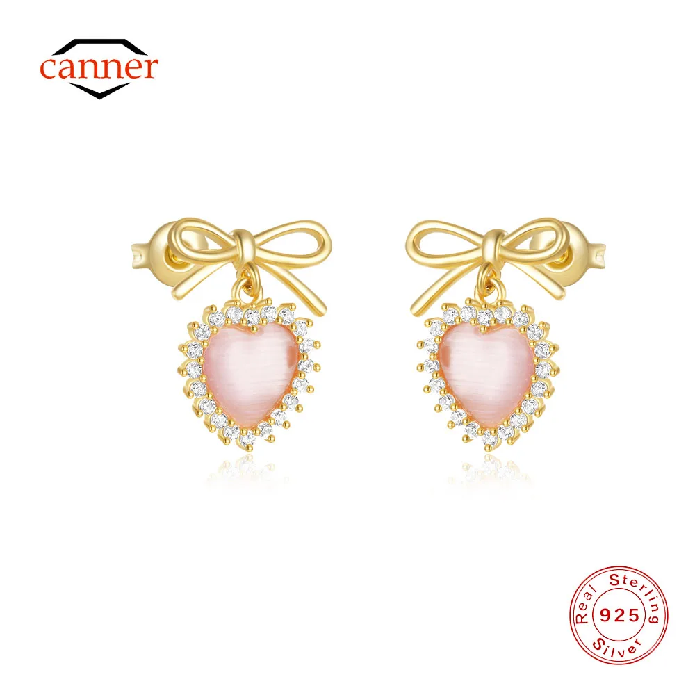 CANNER 925 Sterling Silver Bow Pink Heart-Shape Zircon Stud Earrings For Women 18K Gold Ins Earrings Fine Jewelry Party Gifts
CANNER 925 Sterling Silver Bow Pink Heart-Shape Zircon Stud Earrings For Women 18K Gold Ins Earrings Fine Jewelry Party Gifts
