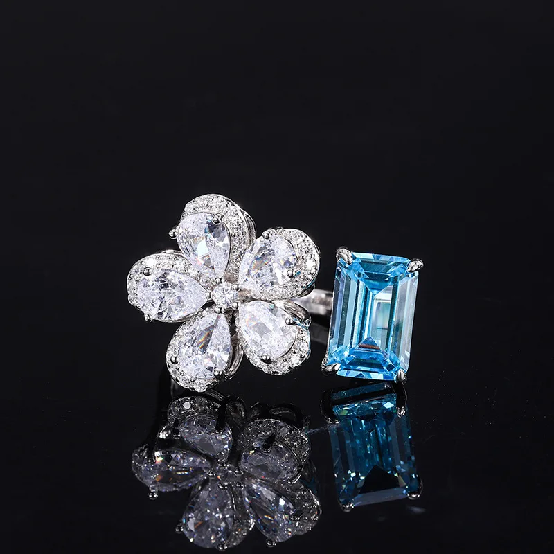 S925 Full body silver opening adjustable ring, Sea Blue Treasure flower ring main stone 8 * 12
S925 Full body silver opening adjustable ring, Sea Blue Treasure flower ring main stone 8 * 12
