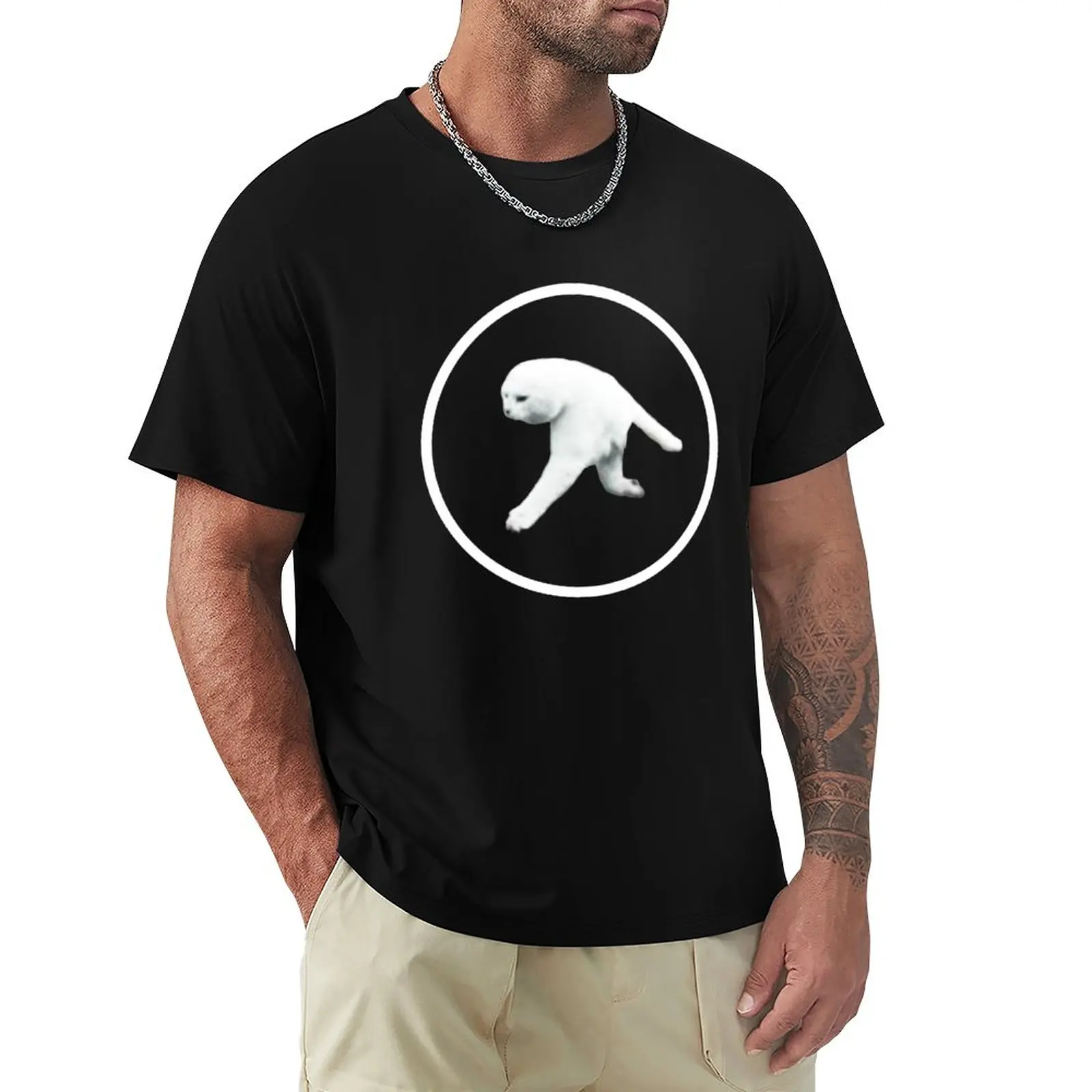 

cotton t-shirts black for men Aphex Twin - Two legged cat (white logo) T-Shirt korean fashion Tee shirt mens graphic t-shirts