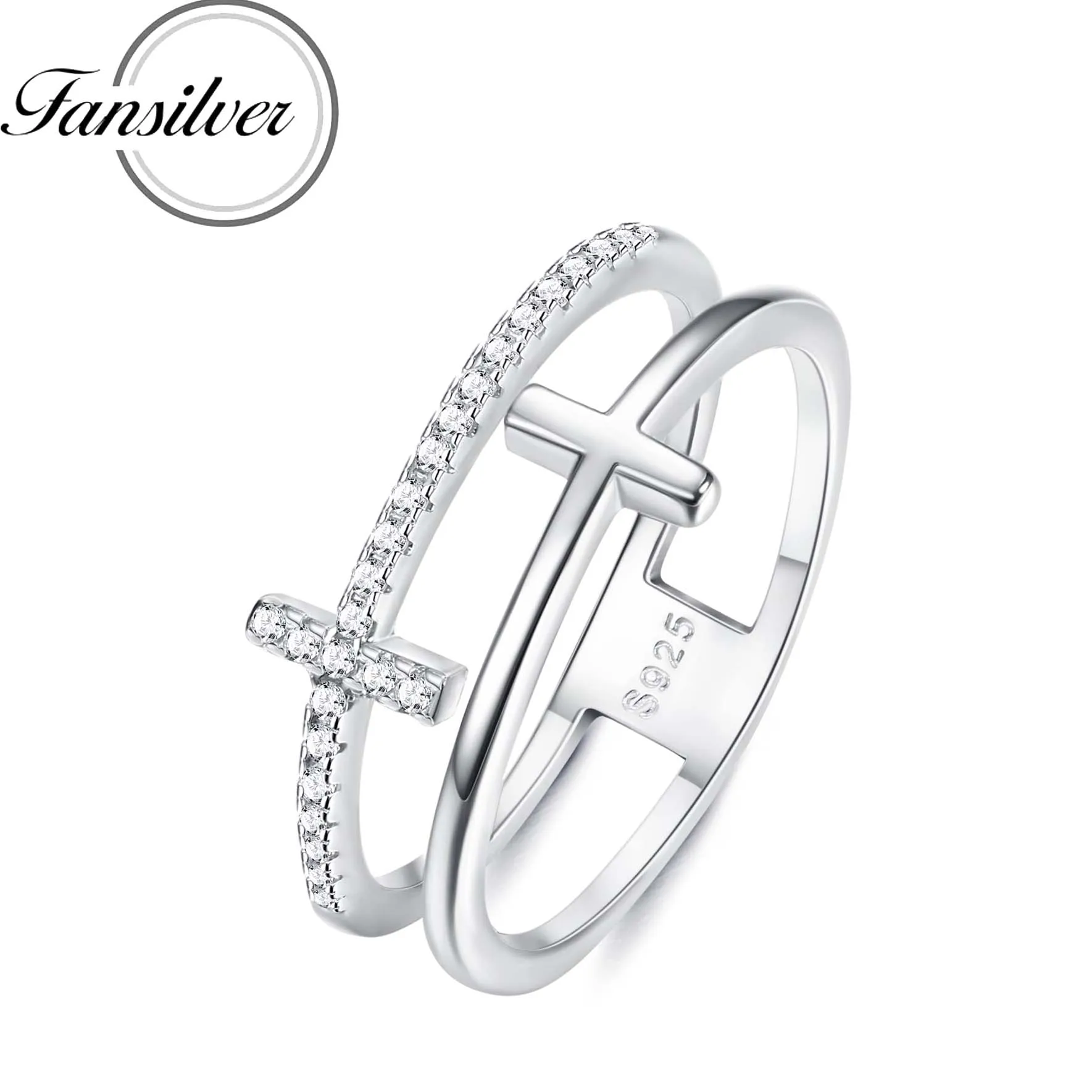 

Fansilver 925 Sterling Silver Rings 18K White Gold Plated Fashion Plain Stackable Ring Circle Rings for Women Jewelry Wholesale