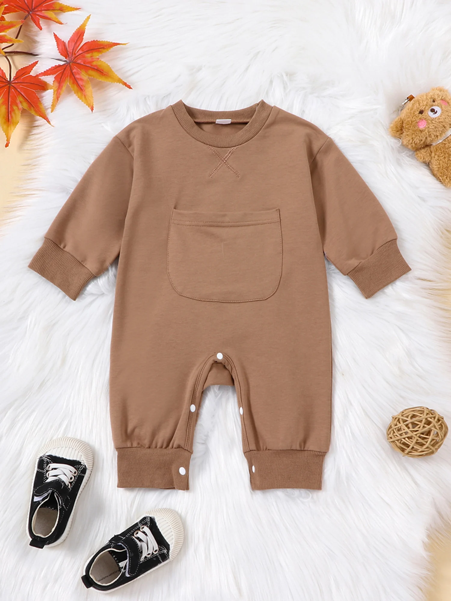 

Adorable Infant Unisex Hooded with Front Zipper Closure and Cute Animal Ears - Cozy Fall Romper for Newborns