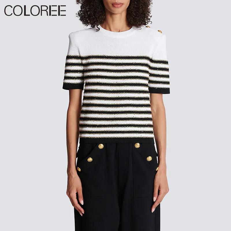 Korean Fashion Clothes for Women 2023 Casual O-neck Short Sleeve Knitted T Shirt Femme Designer Gold Buttons Ropa De Mujer
Korean Fashion Clothes for Women 2023 Casual O-neck Short Sleeve Knitted T Shirt Femme Designer Gold Buttons Ropa De Mujer