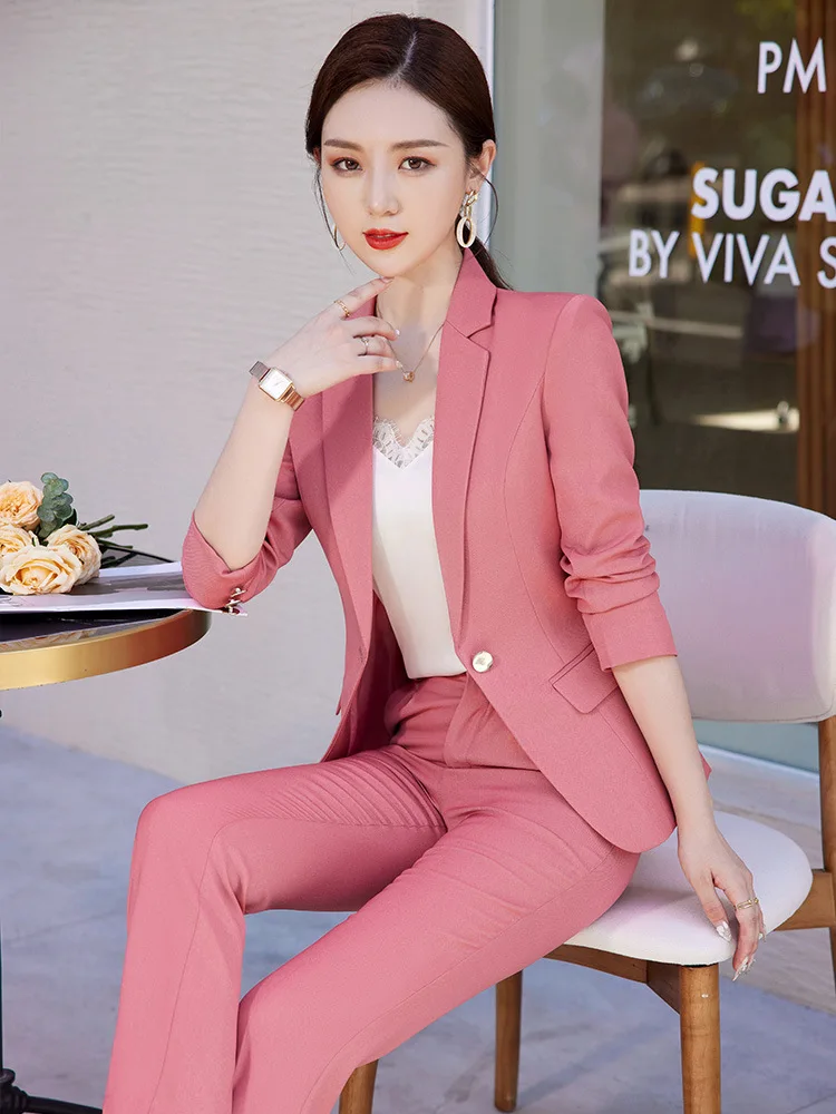 

2023 Business Suit Apricot New Bank Long Sleeve Slim-Fitting Suit Business Wear Temperament Goddess Style Ladies Leggings