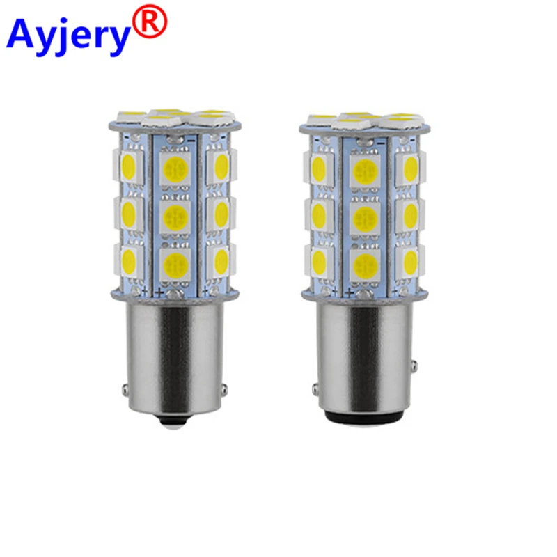 

AYJERY 10pcs DC 12V S25 P21W LED 1156 BA15S 27 SMD 5050 LED 27LED 1157 BAY15D Auto Turn signal Brake Tail light Red Yellow White