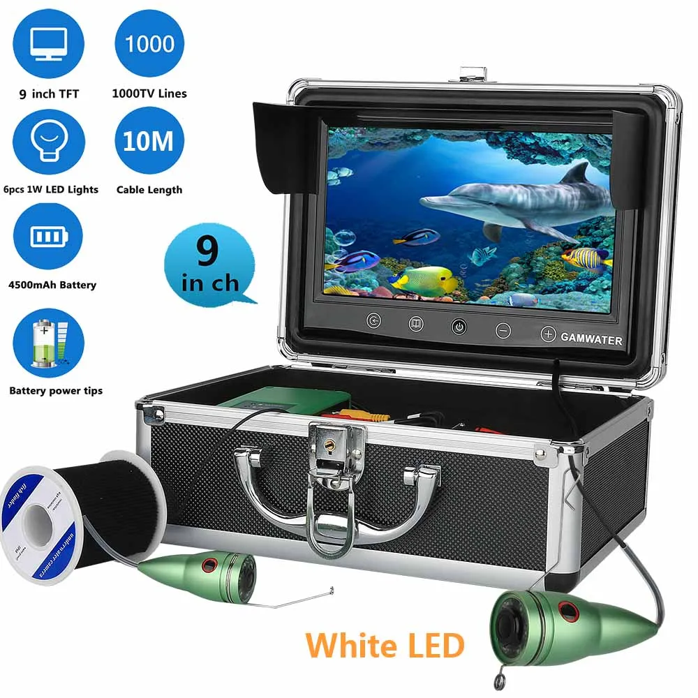 10M 1000tvl Underwater Fishing Video Camera Kit 6 PCS White LED Lights with 9" Inch Color Monitor
10M 1000tvl Underwater Fishing Video Camera Kit 6 PCS White LED Lights with 9" Inch Color Monitor