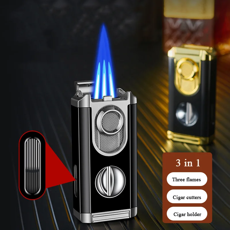 Cigar Lighter 2024 New Design Refillable Triple Jet Flame Torch Lighter with Cigar Cutter and Cigar Holder
Cigar Lighter 2024 New Design Refillable Triple Jet Flame Torch Lighter with Cigar Cutter and Cigar Holder
