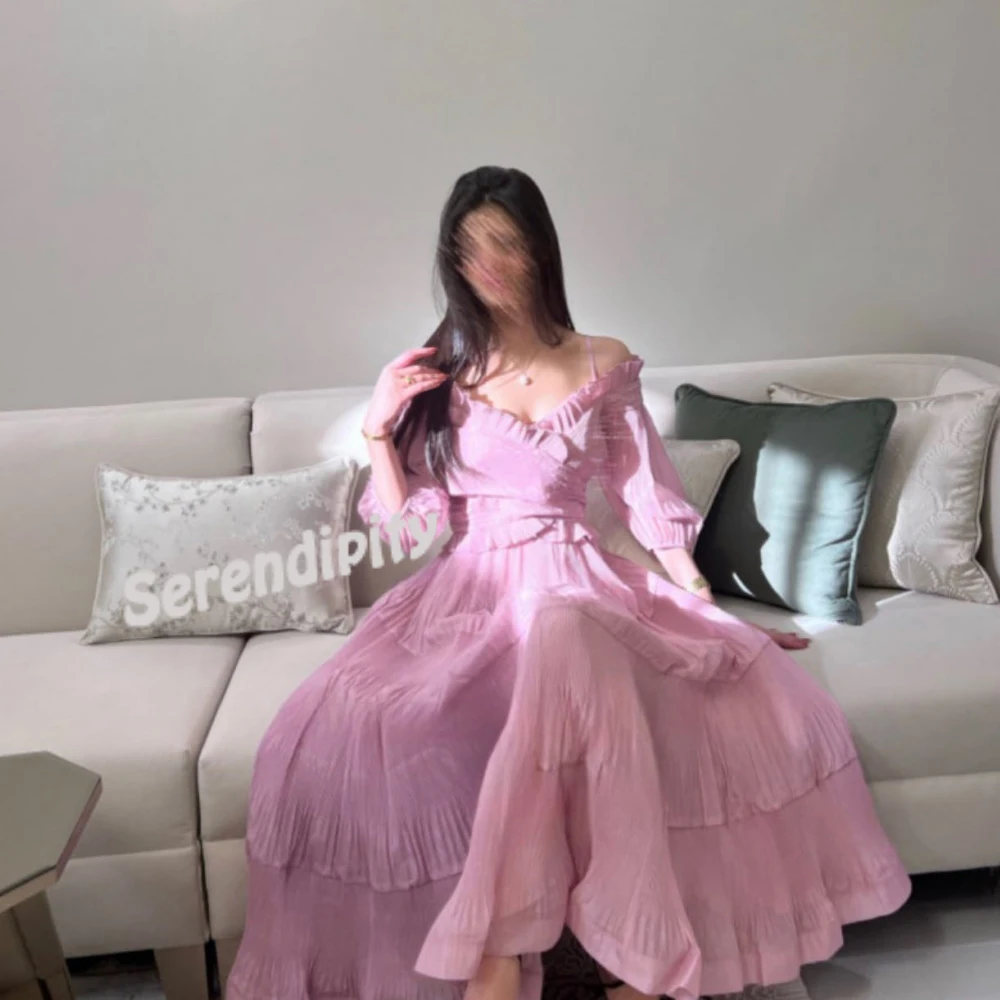 

Serendipity Formal Occasion Ankle-Length Spaghtti Strap Evening Dress A-Line Ruffles Pleat Cocktail Prom Gown For Sexy Women