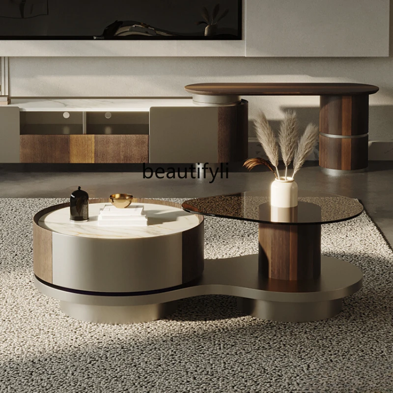 Coffee Table TV Cabinet Combination Living Room Home Small Apartment Light Luxury round Stone Plate Coffee Table
Coffee Table TV Cabinet Combination Living Room Home Small Apartment Light Luxury round Stone Plate Coffee Table