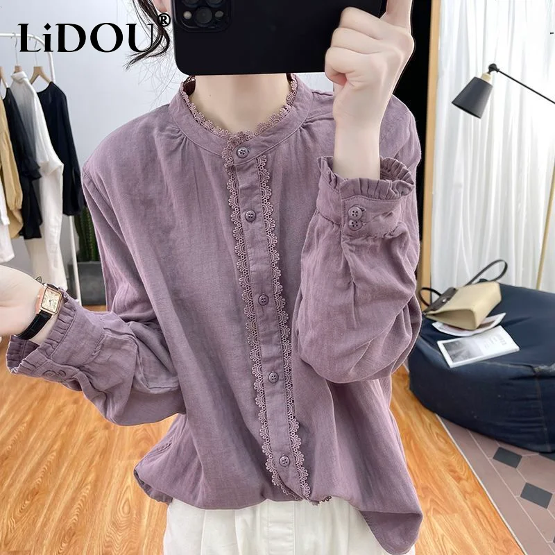 2023 New Spring Summer Round Neck Long Sleeve Loose Single-breasted Solid Color Lace Ruffles Korean Style Office Women's Shirt
2023 New Spring Summer Round Neck Long Sleeve Loose Single-breasted Solid Color Lace Ruffles Korean Style Office Women's Shirt