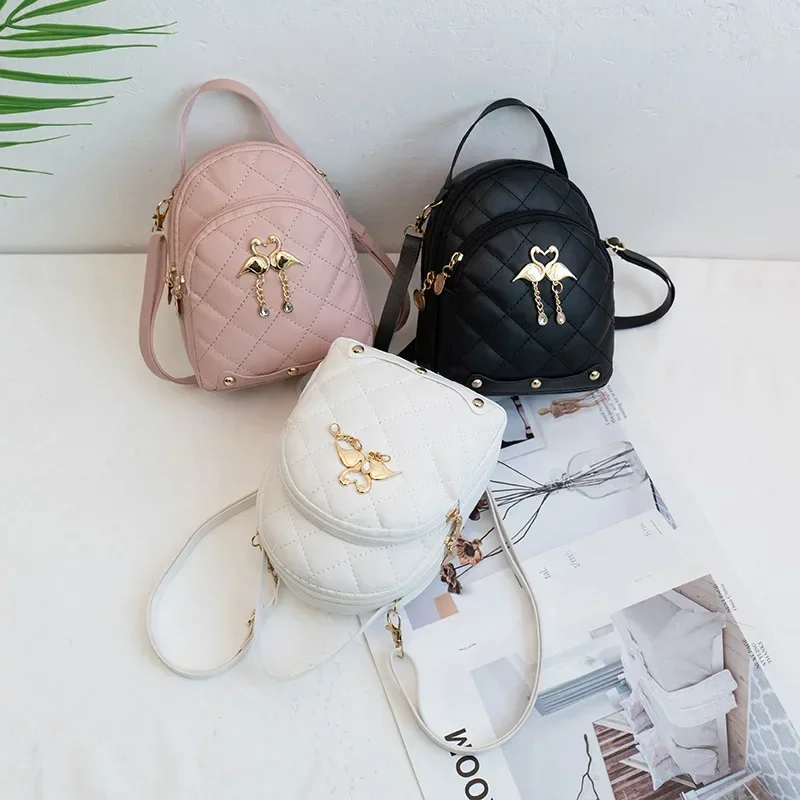 

Fashion Mini Backpack for Women Cute Swan Hanging Embroidery Small Backpack Purse Girls Leather Bookbag Ladies Satchel Bags