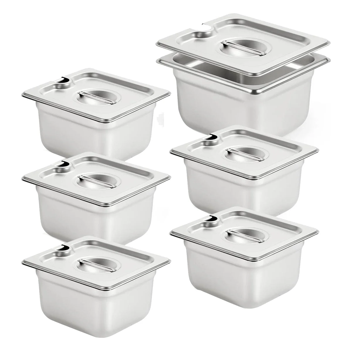 6 Pack Anti-Jam Slotted Hotel Pans with Lids, 1/6 Size 4 Inch Deep, Commercial 18/8 Stainless Steel Table Food Pan
6 Pack Anti-Jam Slotted Hotel Pans with Lids, 1/6 Size 4 Inch Deep, Commercial 18/8 Stainless Steel Table Food Pan