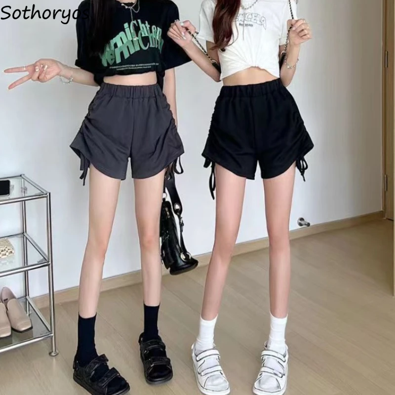 

Shirring Shorts Women Causal Baggy Sporty High Waist Sexy Trendy Design Hotsweet Female Summer Workout All-match Students New