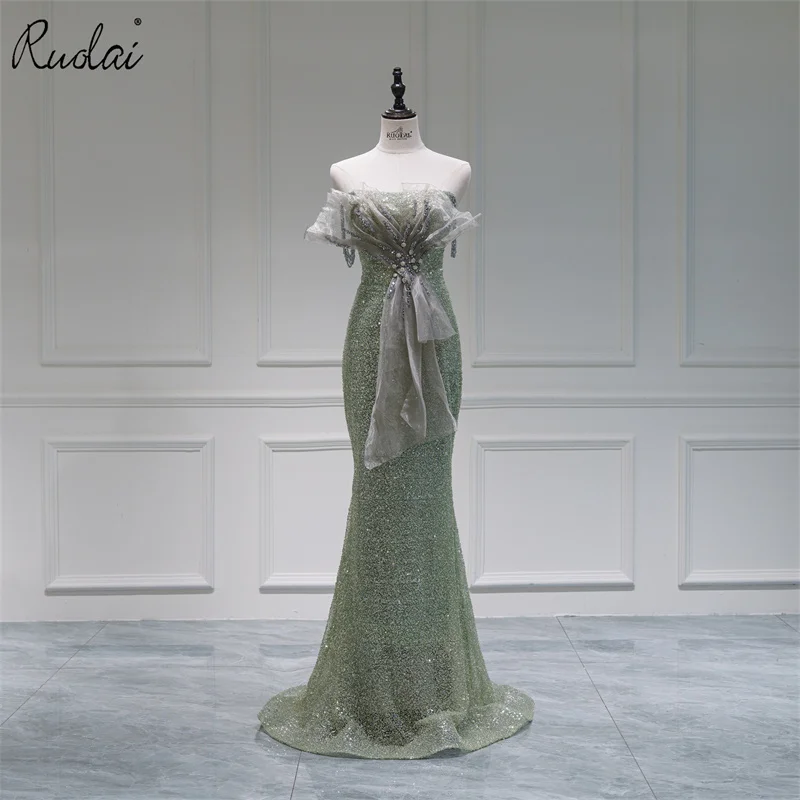 Ruolai Strapless Evening Dresses Mermaid Green Appliqued Glitter with Pearls Prom Dress Lace-up Back Formal Dress LWC6700
Ruolai Strapless Evening Dresses Mermaid Green Appliqued Glitter with Pearls Prom Dress Lace-up Back Formal Dress LWC6700