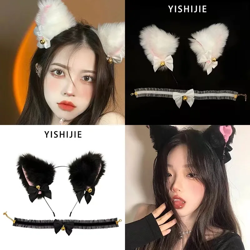 

Masquerade Halloween Cat Ears Hair Hoop with Bell Cartoon Fox Cat Ears Ribbon Bell Lolita Cosplay Hair Hoop Hair Accessories