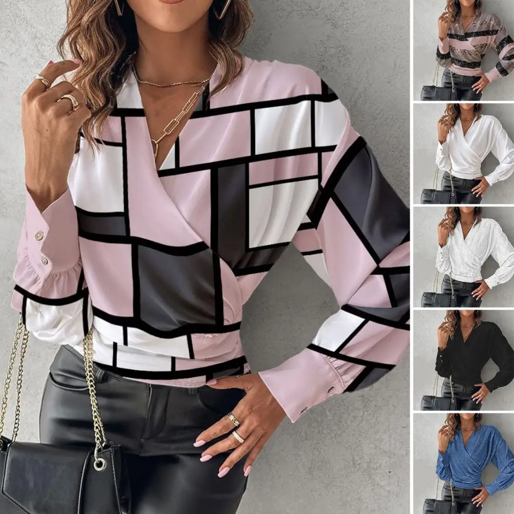 Comfortable Breathable Women Top Stylish Women's V-neck Long Sleeve Tops Plaid Striped Print Blouses for Work Streetwear Women
Comfortable Breathable Women Top Stylish Women's V-neck Long Sleeve Tops Plaid Striped Print Blouses for Work Streetwear Women