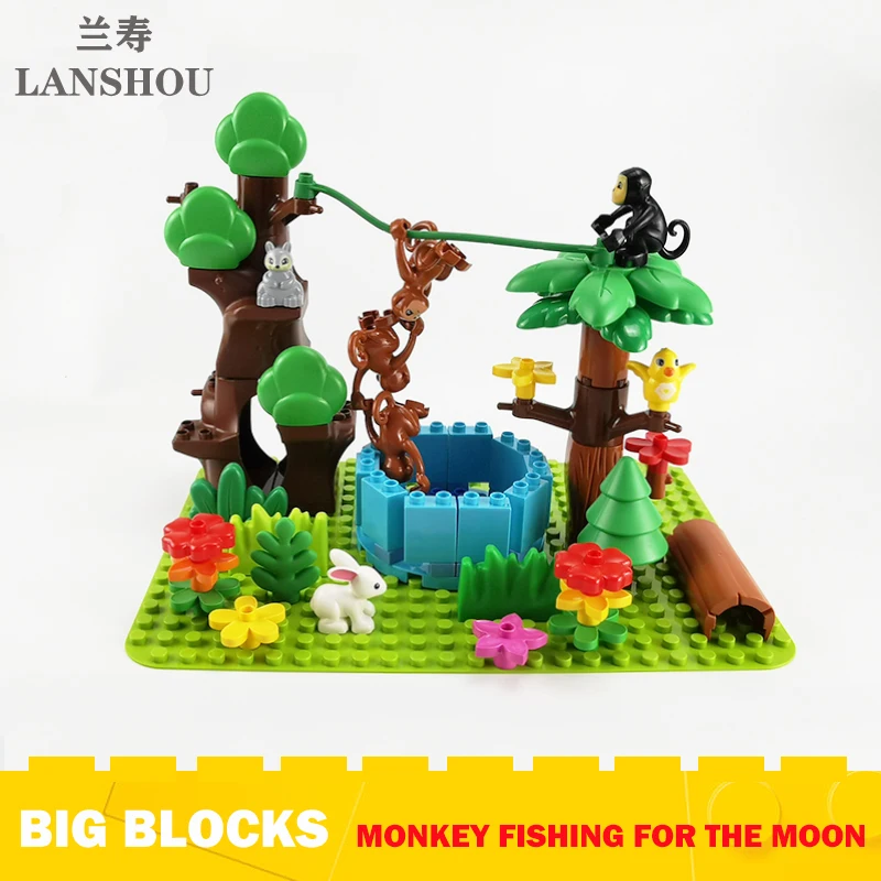 

Big Building Blocks Monkey Fishing for the Moon Forest Plant Series Rabbit Squirrel Accessories Preschool Toys Compatible Bricks