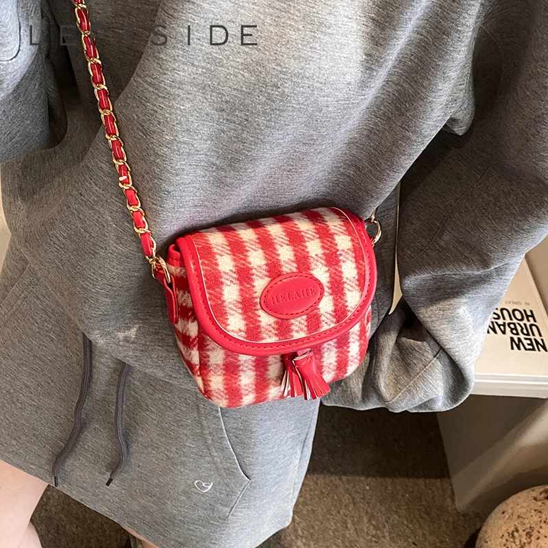 Дизайнерские клетчатые милые мини-сумки через плечо LEFTSIDE для женщин, весна 2024, модные дизайнерские женские сумки на цепочке и кошельки, Сумка с клапаном