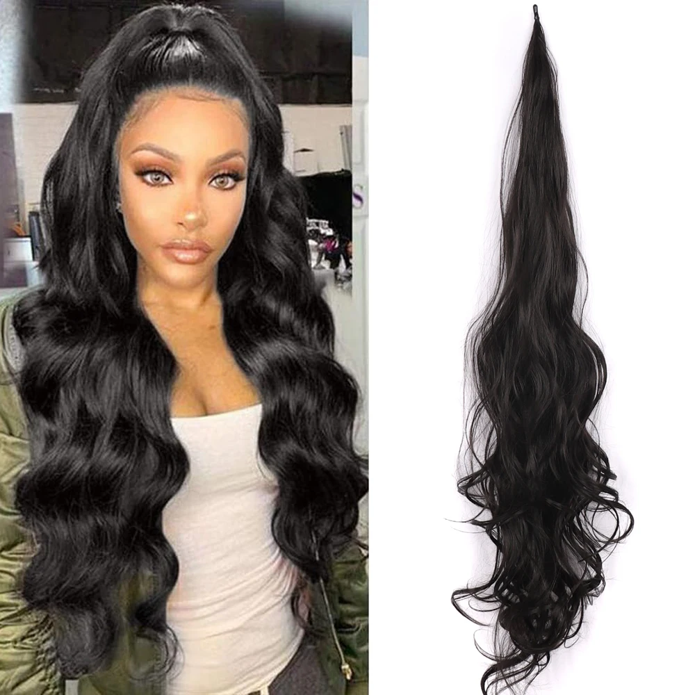 

32inch Long Synthetic Flexible Wrap Around Wavy Ponytail Hair Extensions for Women Blonde Fake Tail Hairpiece Daily Use