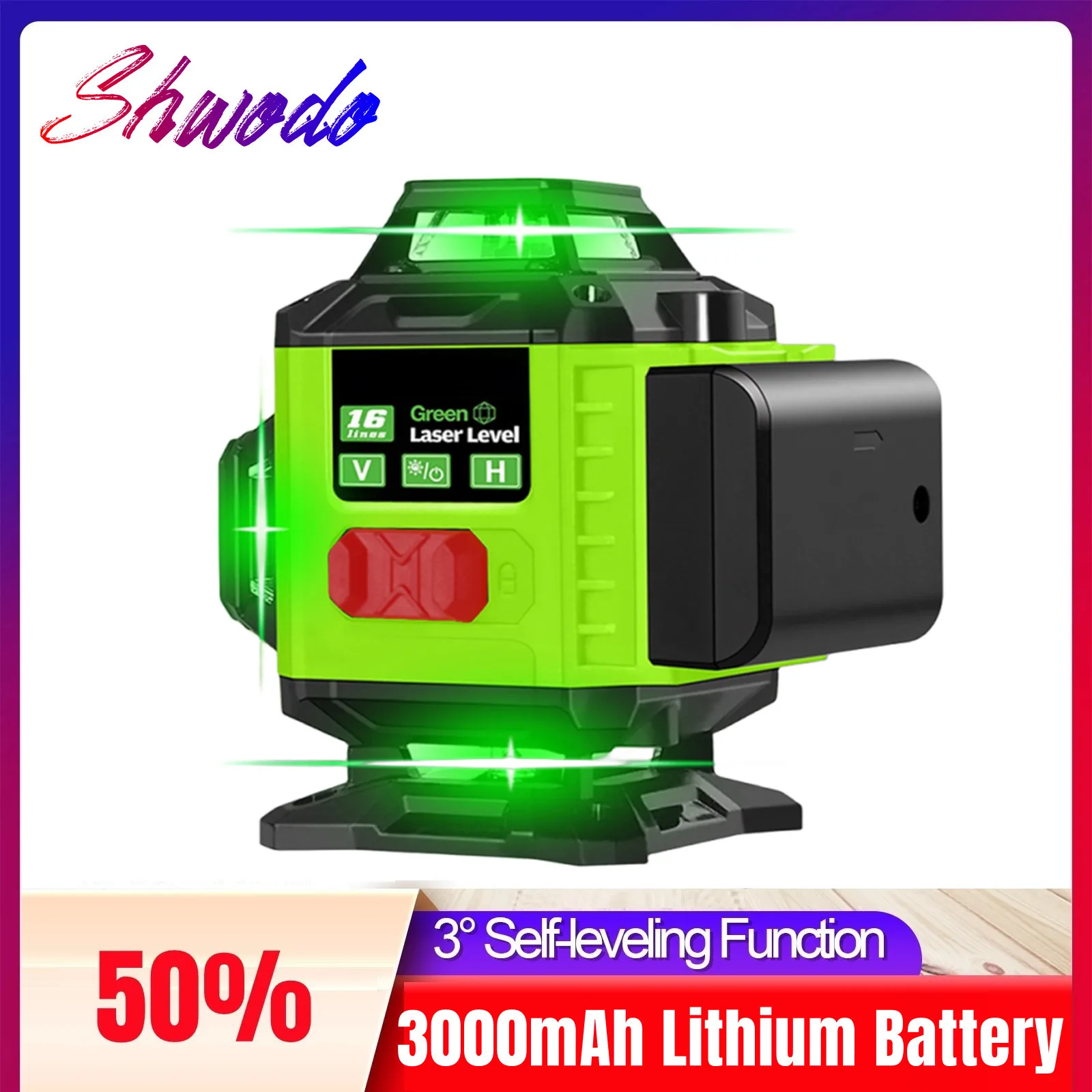 NEW 4D 16 Lines Laser Level 3° Self-leveling Rechargeable 3000mAh Lithium Battery Leveling Tool with Horizontal Tilt Green Lines
NEW 4D 16 Lines Laser Level 3° Self-leveling Rechargeable 3000mAh Lithium Battery Leveling Tool with Horizontal Tilt Green Lines