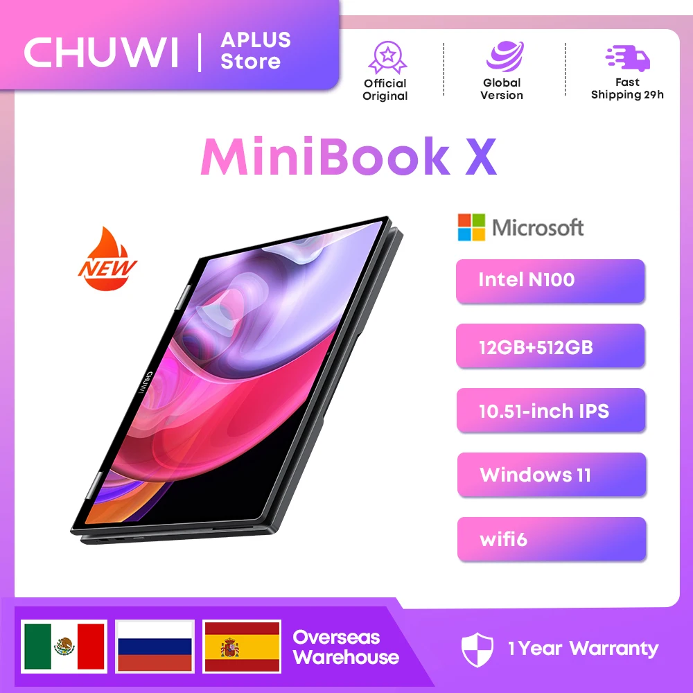 

CHUWI MiniBook X 2-in-1 Tablet Laptop Intel N100 12GB LPDDR5 512G SSD 10.51" FHD IPS Screen Windows 11 Notebook 1200*1920 WiFi 6