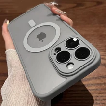 Matte Anti-Fingerprints Case For iPhone 15 14 13 12 11 Pro Max Plus Magsafe Magnetic Wireless Charge Translucent Full Lens Cover