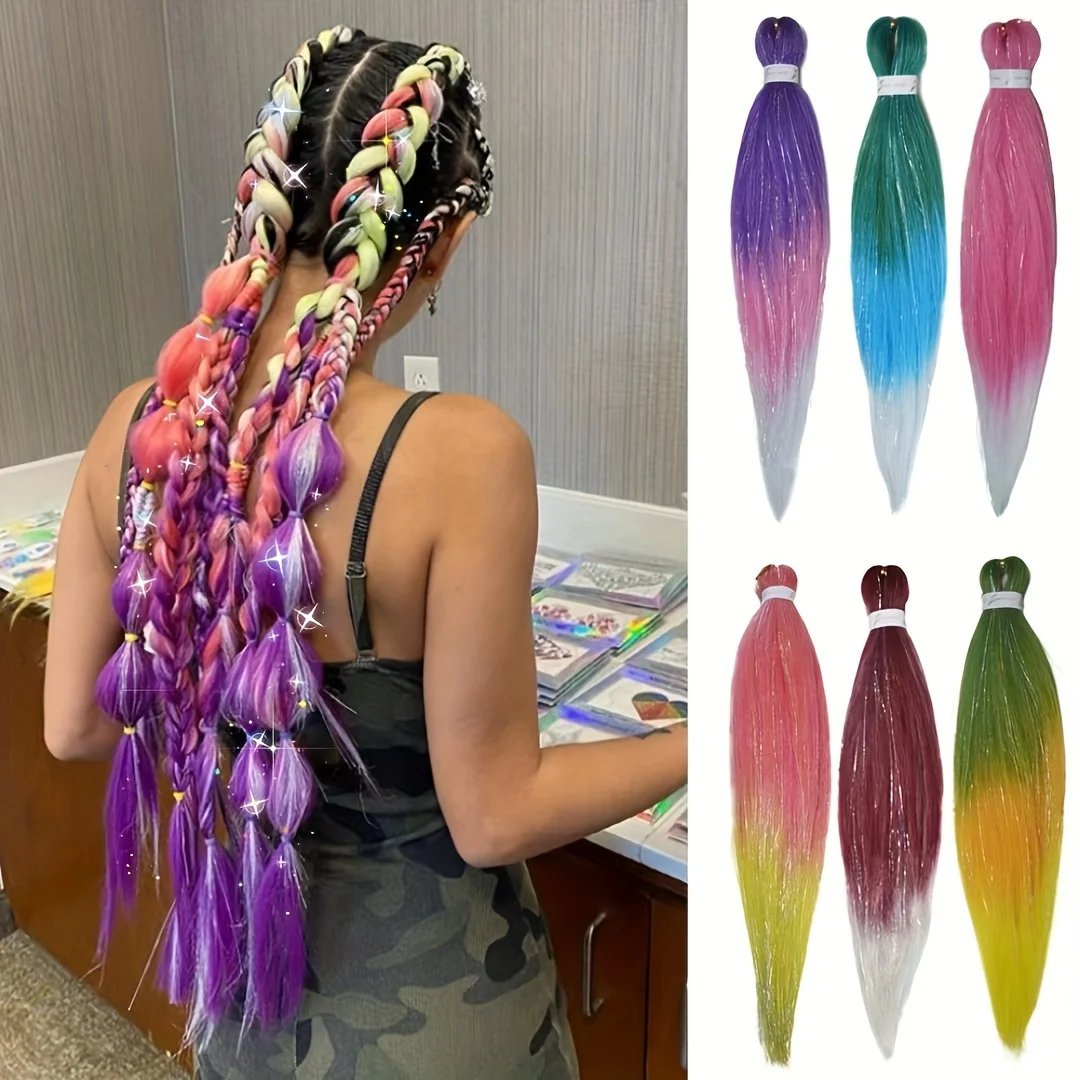 

Colored Braiding Hair Ombre Yaki Straight Braids Blend Hair Tinsel Festival Rave Hair Extensions for Girls Crazy Hair Day Braids