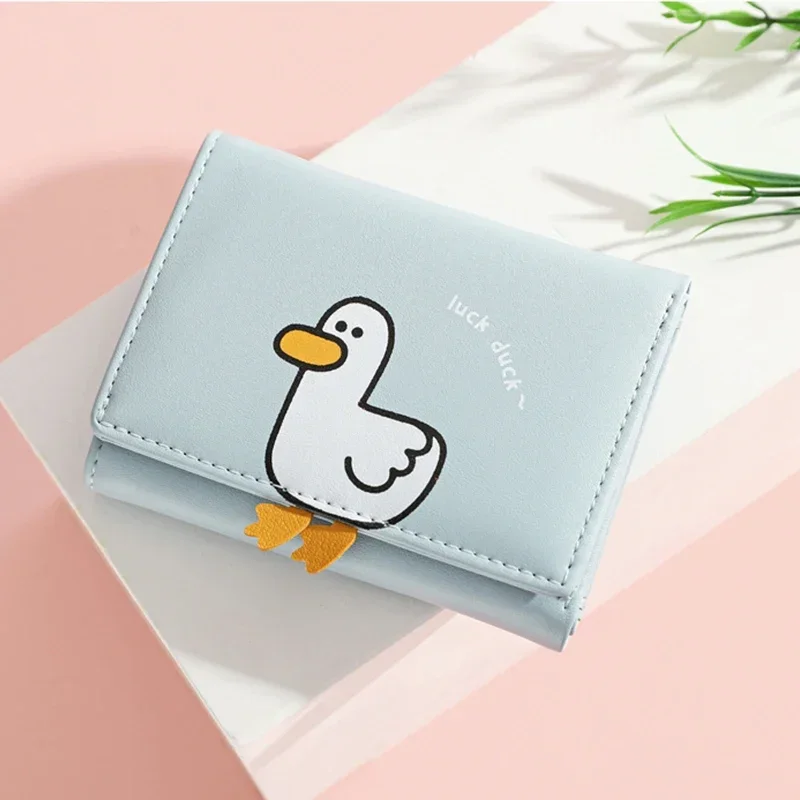 

YJF01 Creative Cartoon Luck Duck Design Women's Wallet PU Leather Bank Card Holder Kawaii Short Fold Wallets Cash Clip