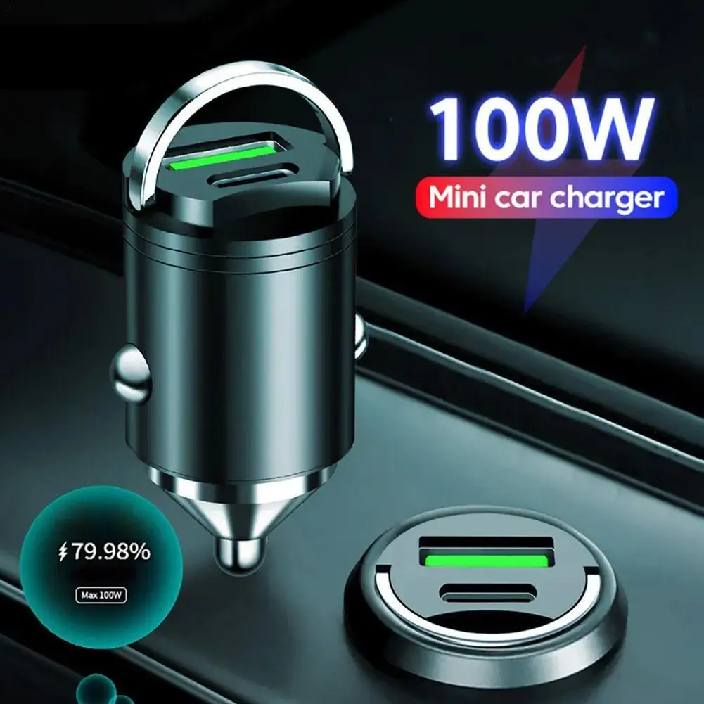 

Автомобильное мини зарядное устройство 30/100 Вт PD QC Pull Быстрая зарядка USB C автомобильное зарядное устройство для телефона адаптер для IPhone 13 12 Samsung