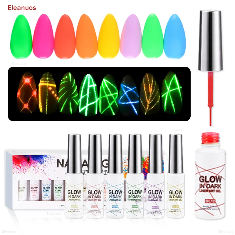 

Eleanuos Luminous Gel Polish 12Pcs Liner GeL Led UV Varnish 8ml Neon Fluorescent Painting Gel DIY Nail Art Design Color Gel Kit