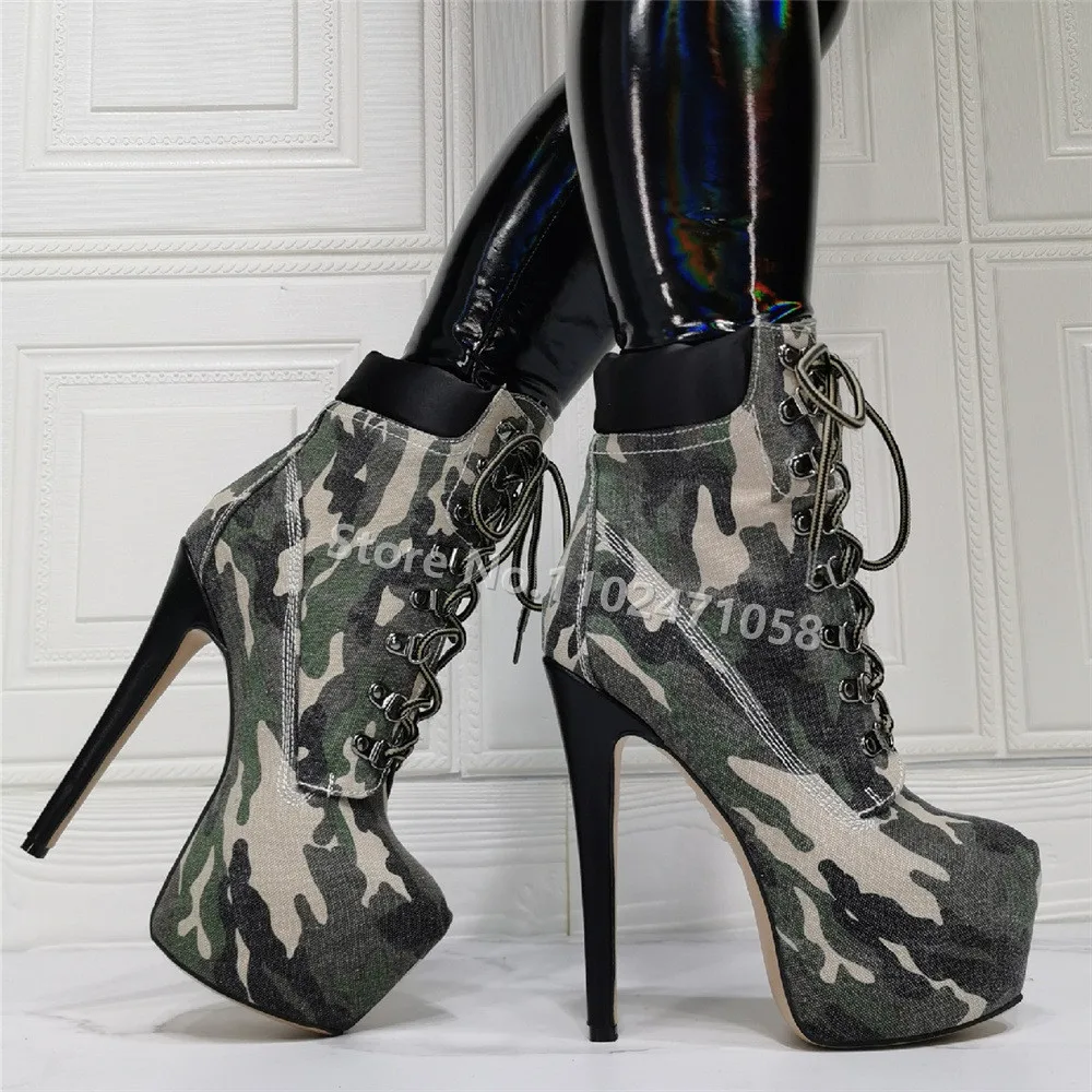 Sexy Camouflage Chunky Platform Hight Heels Women Boots Fashion Catwalk Square Toe Thin Heels Shoes Ladies Lace-Up Ankle Boots
Sexy Camouflage Chunky Platform Hight Heels Women Boots Fashion Catwalk Square Toe Thin Heels Shoes Ladies Lace-Up Ankle Boots