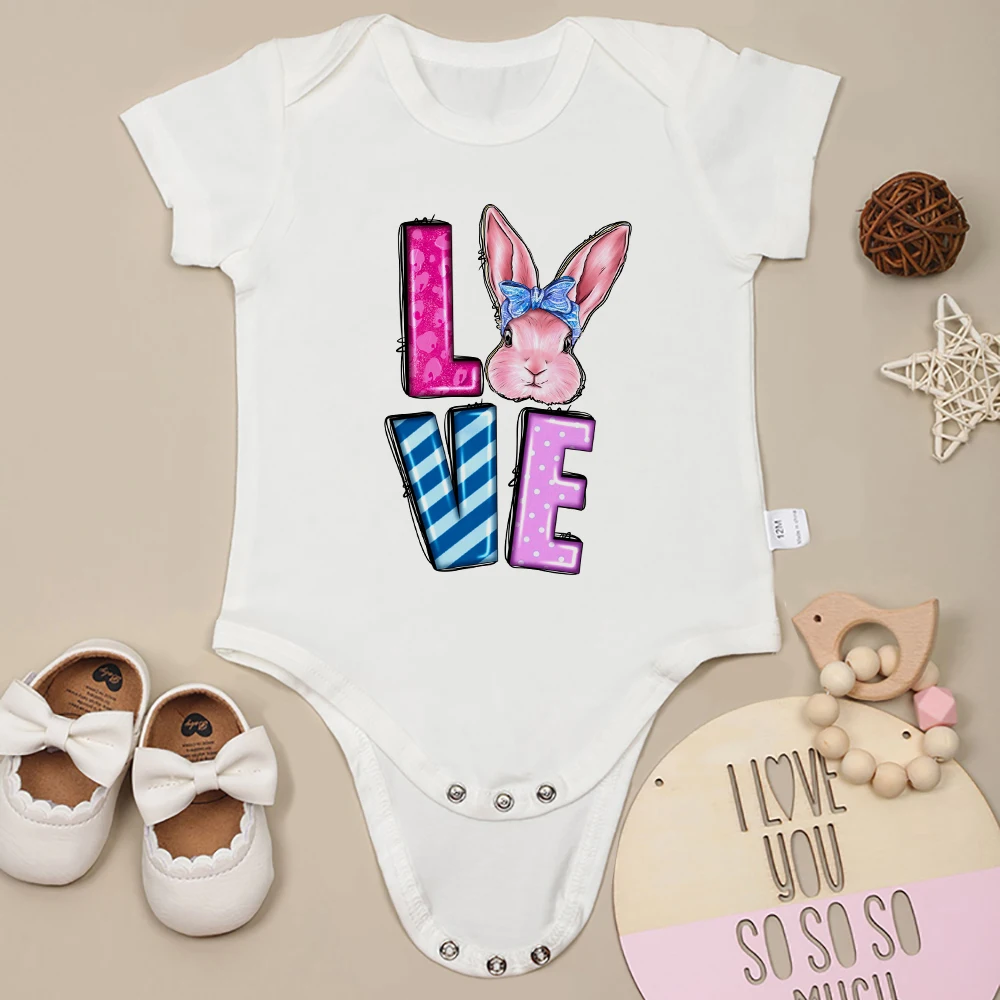 

Easter Element Cute Bunny Newborn Baby Girl Clothes Short Sleeve Cotton Summer Infant Onesie Home Casual Toddler Romper Pajamas