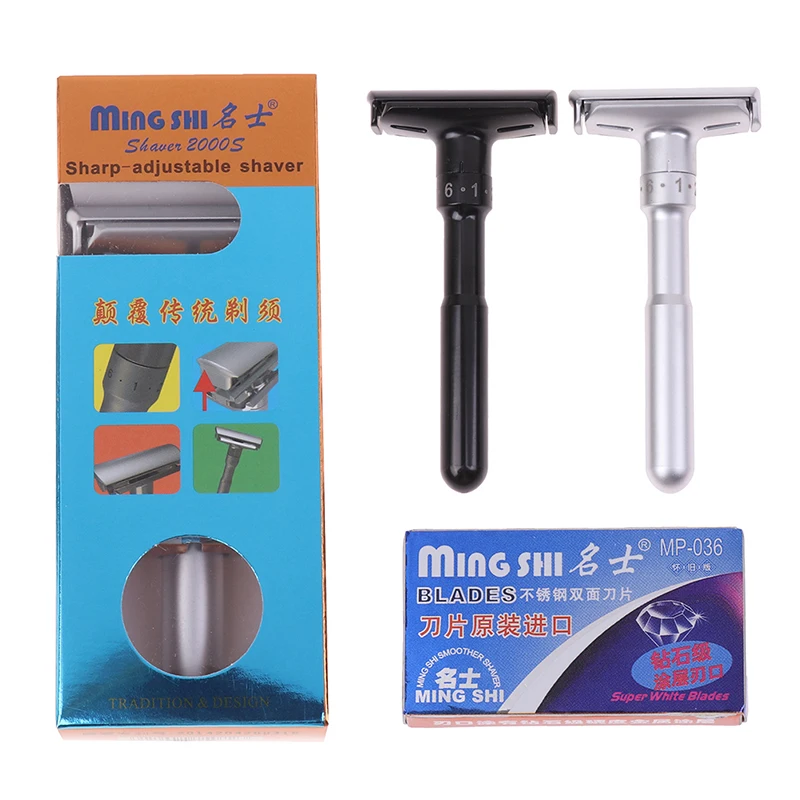 

Men Shaver Barber Tools Hair Razor Adjustable Double Edge Classic Safety Razor With 5 Pcs Stainless Steel Blades Shaver